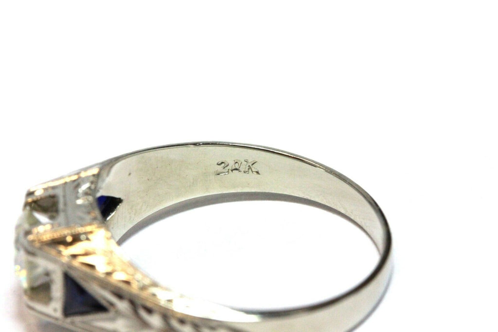 18k white gold man's ring strontium titanate triangle lab sapphires 7.3g size 10