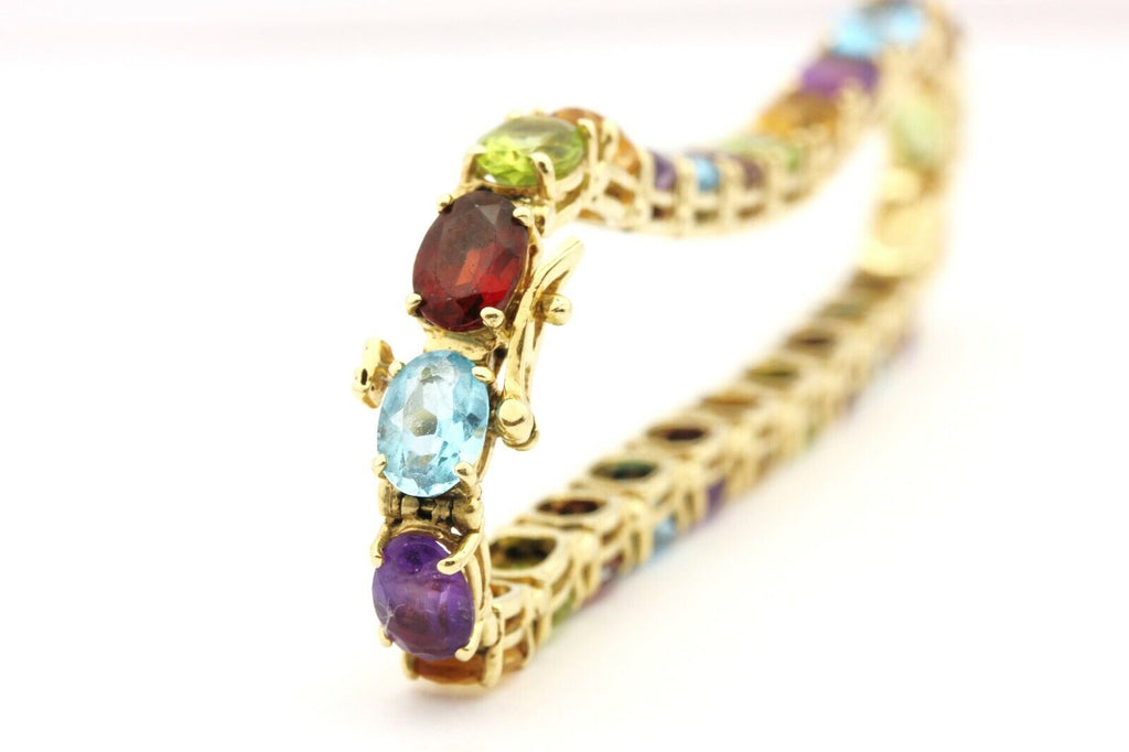 14k yellow gold 15ctw natural gemstone tennis bracelet 7 inch 14.27g vintage