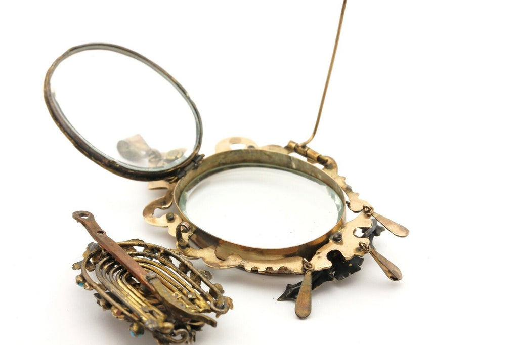 vintage antique locket pin brooch 21g 14k yellow gold WW1 estate pendant