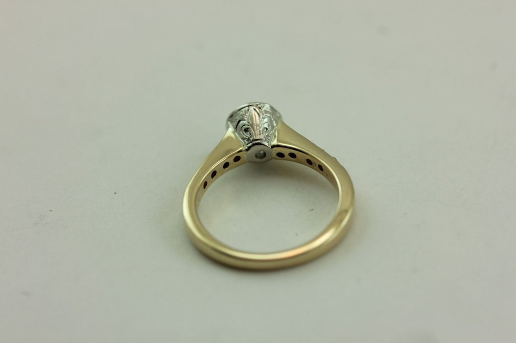 Platinum-14k yellow gold 5.5mm round diamond engagement ring fleur de lis estate