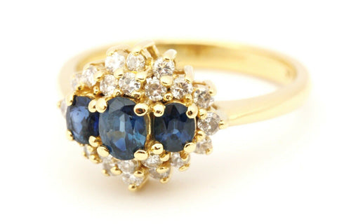 SFS 18k yellow gold 1.50ctw blue sapphire diamond ring vintage size 6.75 4.79g