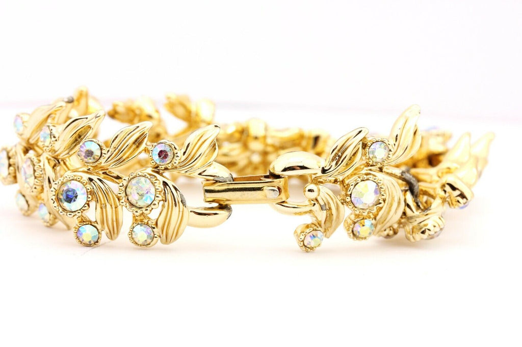 BSK gold tone costume fashion rhinestone bracelet 7 inch 20mm wide 43.4g estate
