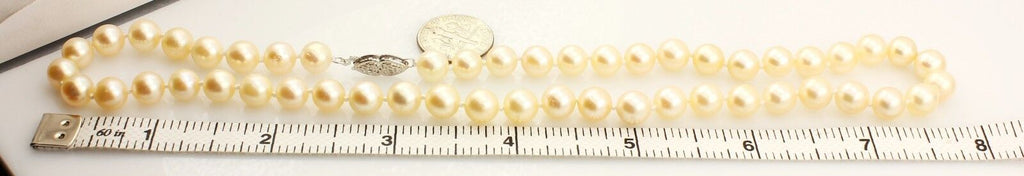 16" cultured pearl necklace 7-7.5mm round cream 14k white gold heart clasp NEW