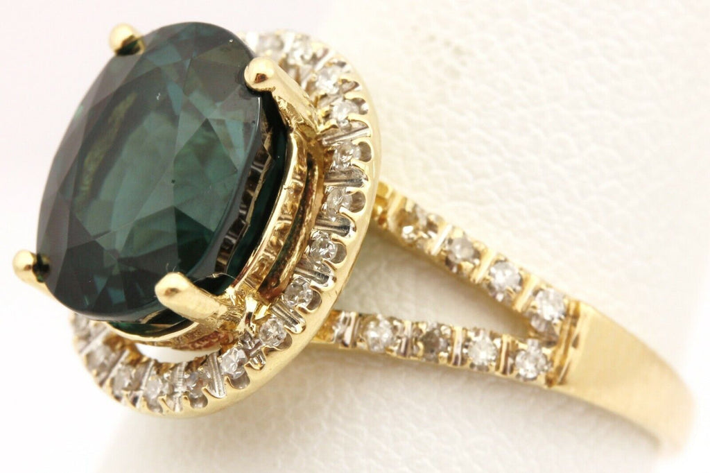 14k yellow gold blue indicolite tourmaline diamond halo ring size 6.25 4.08g