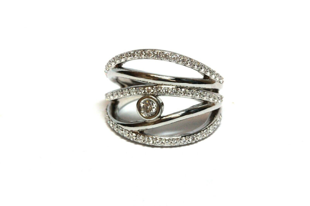 14k white gold diamond split band ring 0.67ctw 7.8g VVS D-F size 6.5 estate