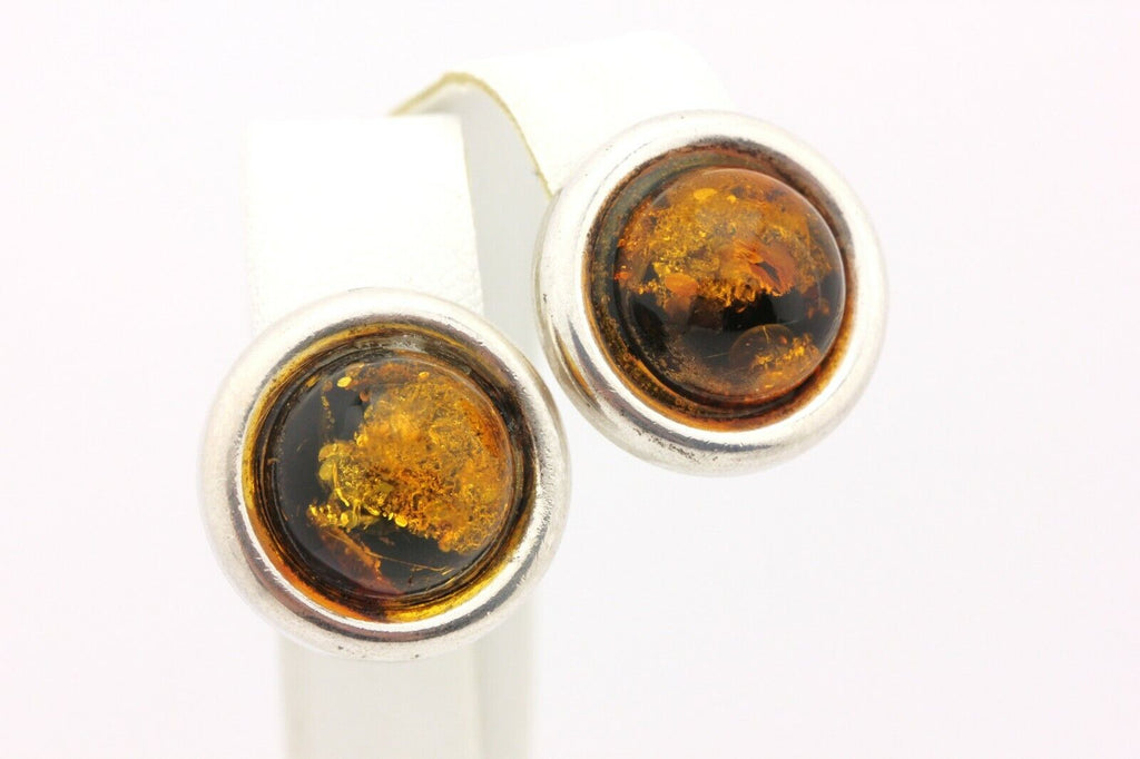 sterling silver amber stud earrings 0.75 inch 7.78g vintage estate round