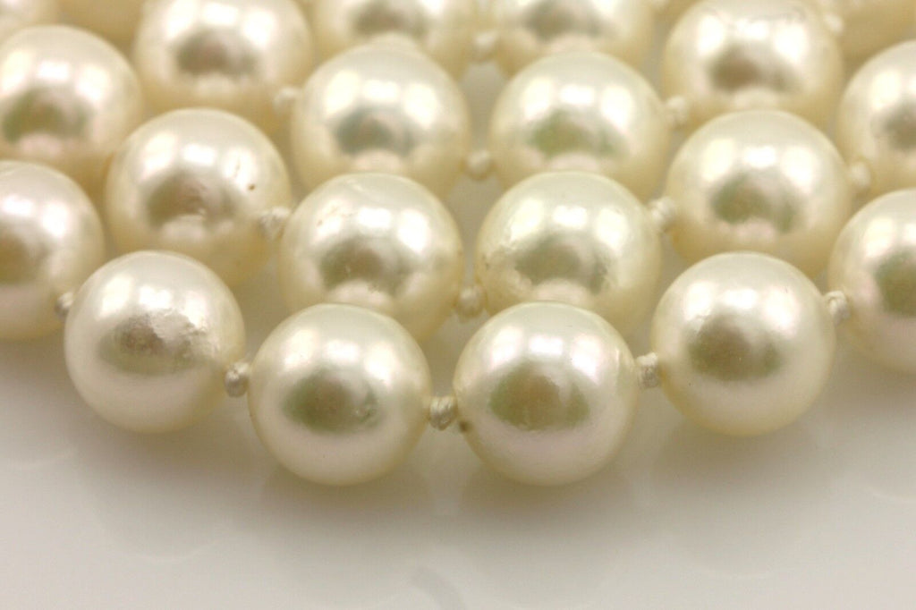 6.5-7mm round white cultured pearl 18" necklace 14k white gold clasp 28.13g NEW