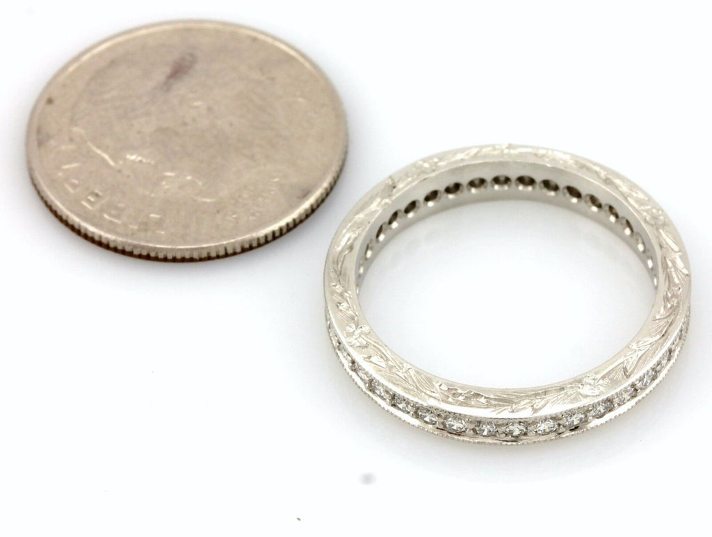 Platinum eternity 0.45ctw round diamond wedding band engraved 3mm ring size 5.5