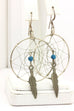 silver dream catcher hook earrings 3 inch drop dangle 4.82g vintage blue stone