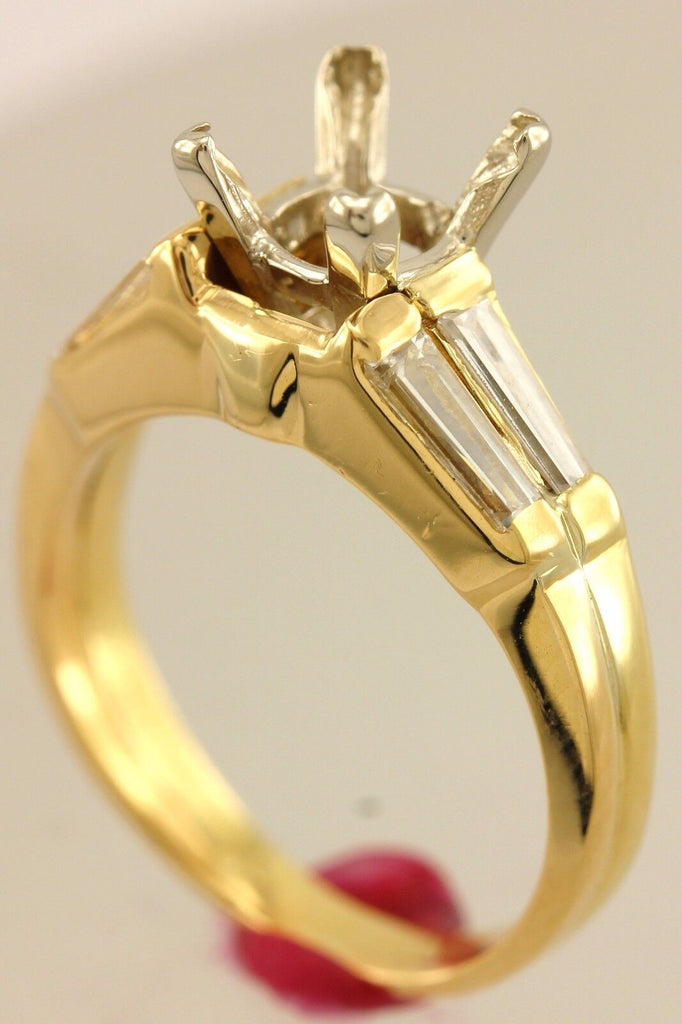 18k yellow gold wedding ring set 1ct square center diamond tapered baguettes set