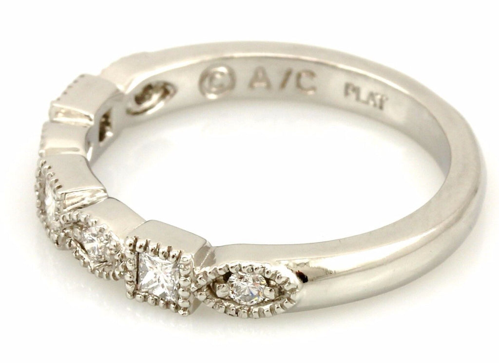 Platinum 0.25ctw princess round diamond milgrain wedding band size 5.5 ring NEW