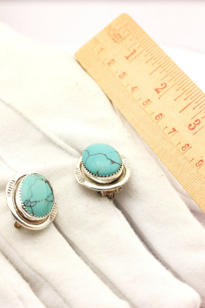sterling silver natural turquoise spiderweb matrix clip on earrings 12.6g 30ctw