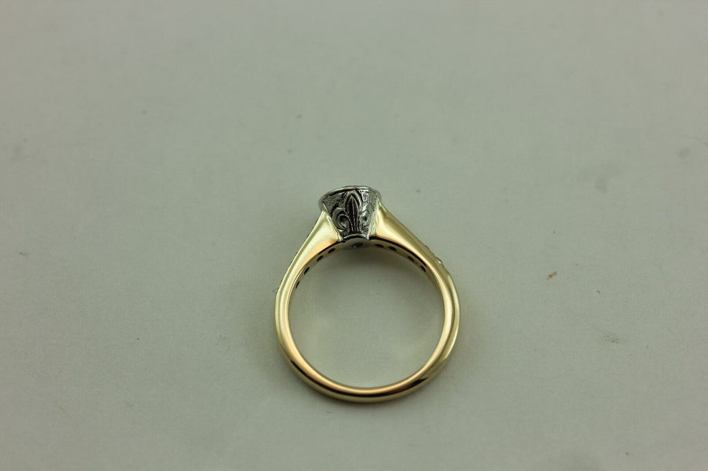 Platinum-14k yellow gold 5.5mm round diamond engagement ring fleur de lis estate