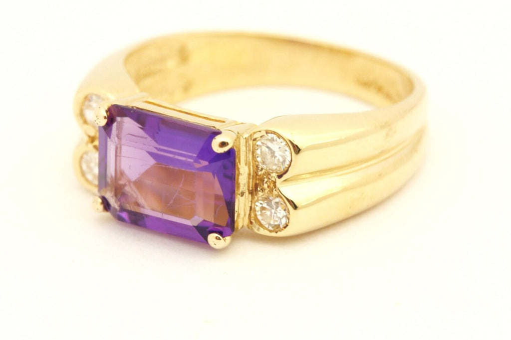 14k yellow gold 2.25ct purple amethyst 0.18ctw diamond ring band size 6.5 4.34g