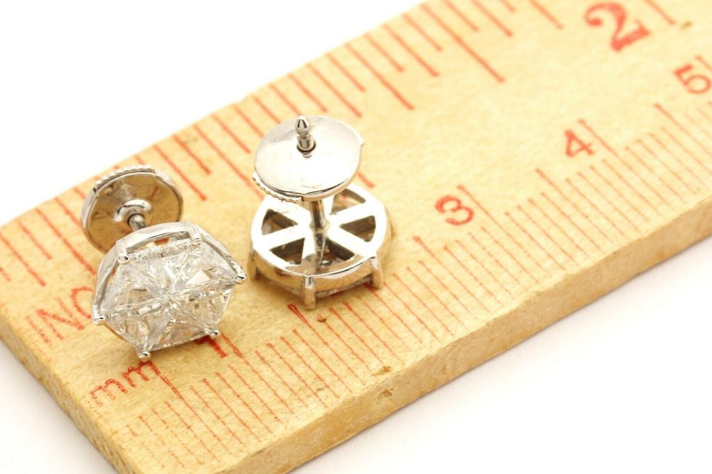 Platinum 18k white gold 1.80ctw triangle diamond hexagon stud earrings 2.5dwt