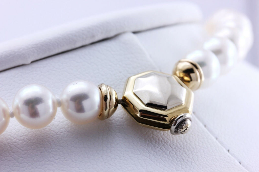 Akoya pearl strand necklace 8mm 18 inch round white 7.5-8m 14k gold clasp estate