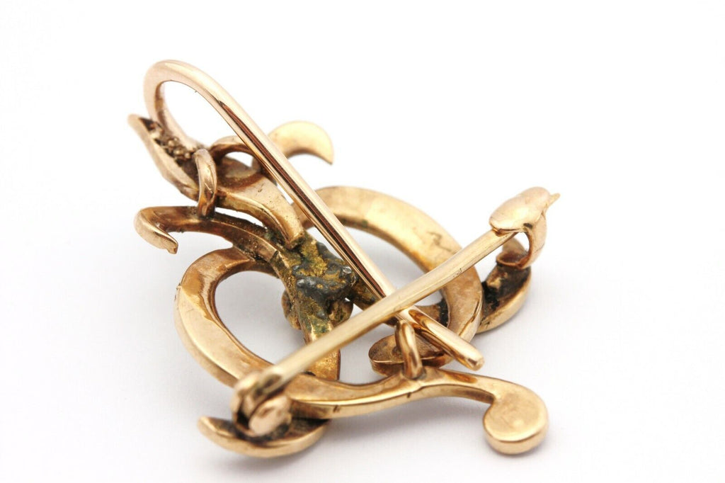 14k yellow gold fleur de lis pendant pin brooch diamond pearl 3.03g vintage