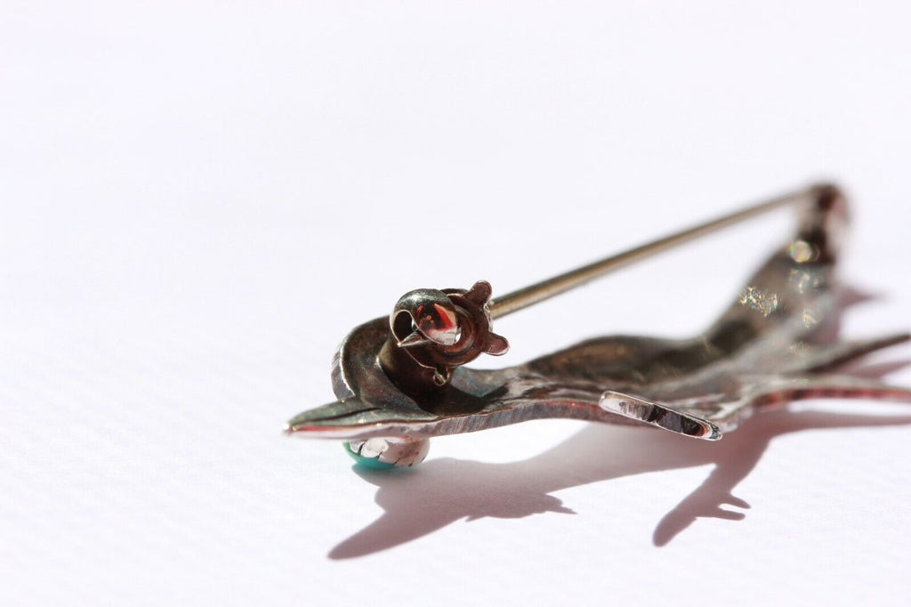 silver blue turquoise road runner pin brooch southwest 3inch 2.8g estate vintage
