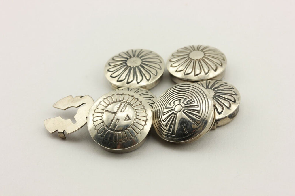 6 six silver nickel buttons 1960s Native American Zuni estate vintage 20.8g 19mm