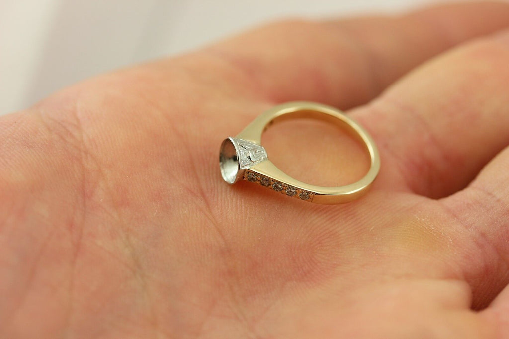 Platinum-14k yellow gold 5.5mm round diamond engagement ring fleur de lis estate