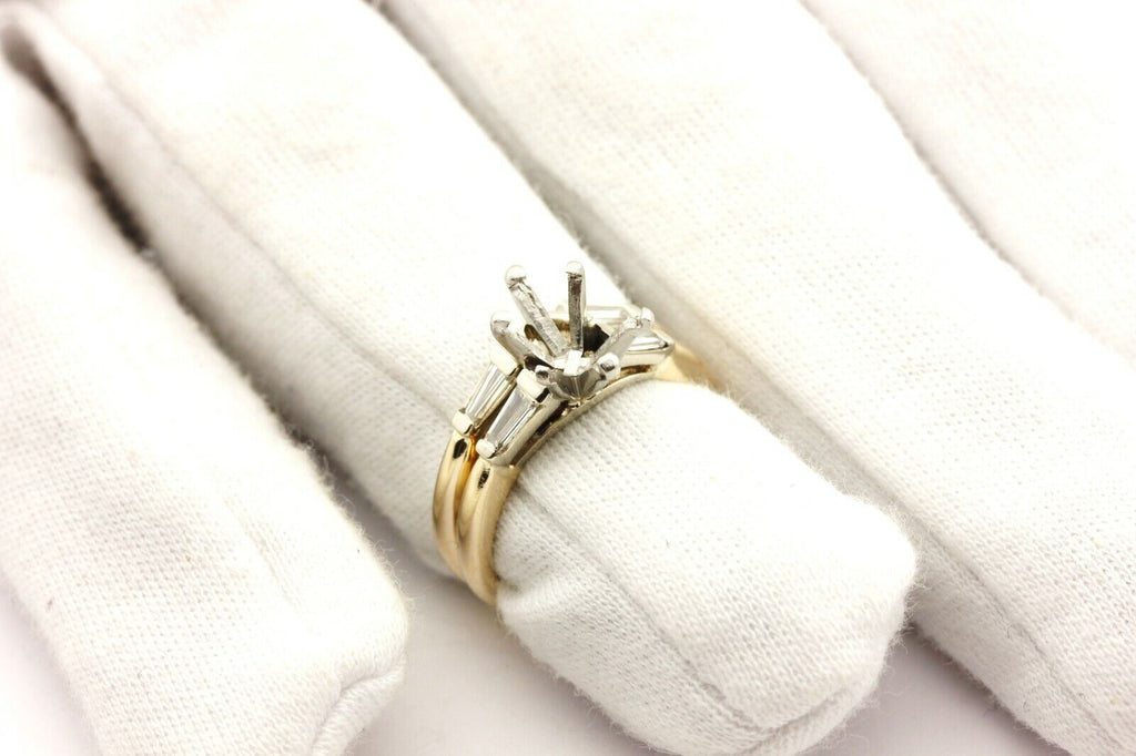 platinum 14k yellow gold wedding set 10x7mm pear shape semimiount size 6.5