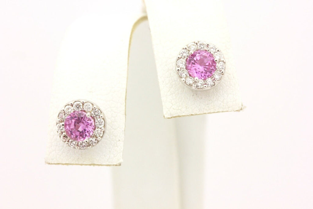 14k white gold 0.77ctw pink sapphire 0.24ctw diamond halo stud earrings 1g new