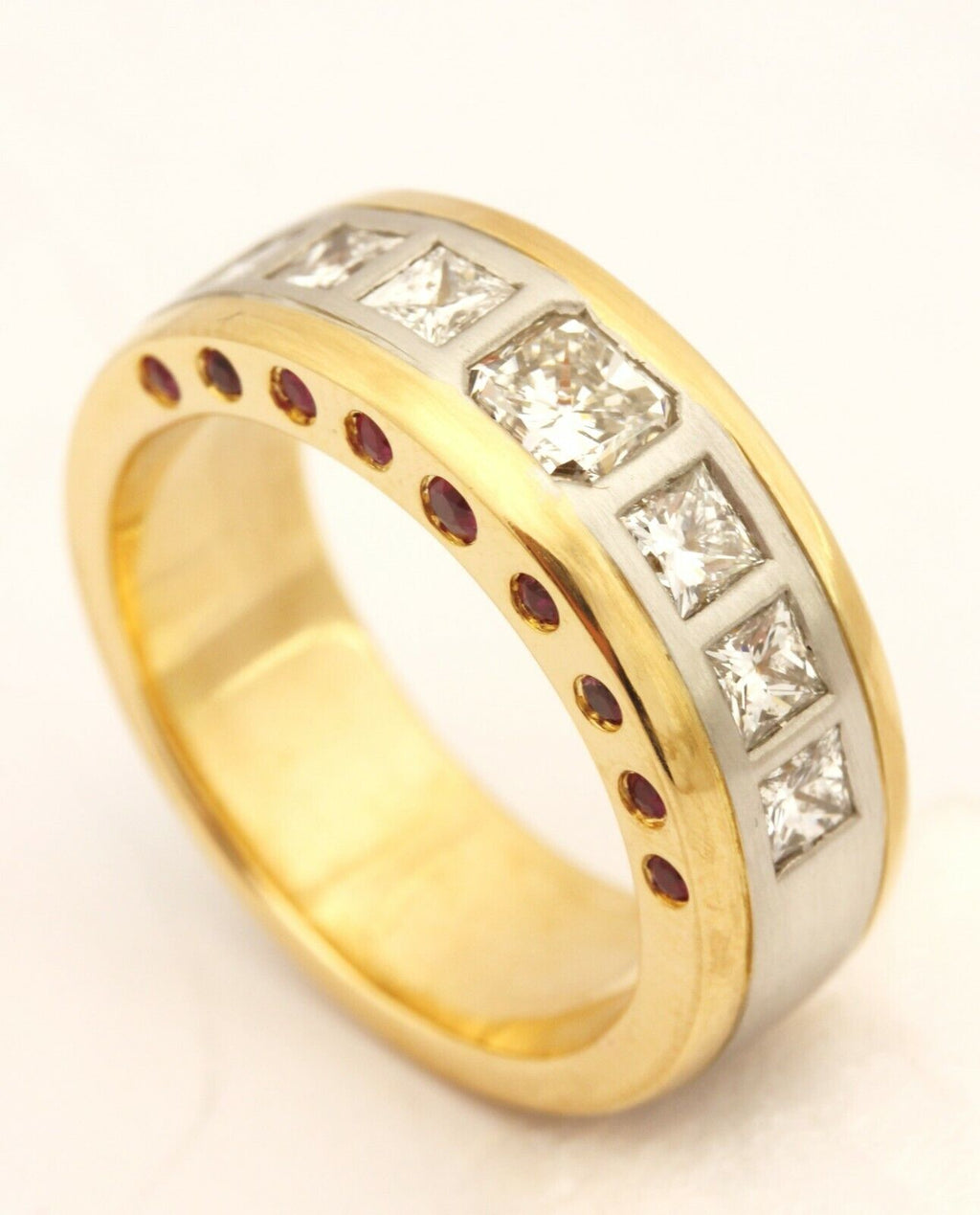 platinum 18k yellow gold diamond ruby 7.5mm band ring size 8 15.47g vintage