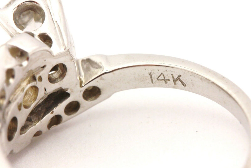 PEACOCK 14k white gold three stone diamond semi mount ring size 5.75 3.68g