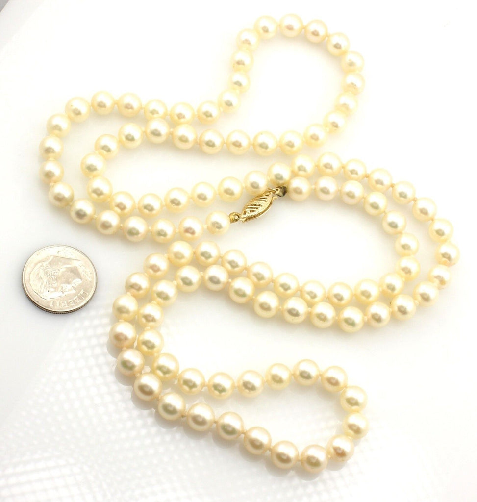 14k yellow gold 30" 6 - 6.5mm round cream cultured pearl strand necklace estate