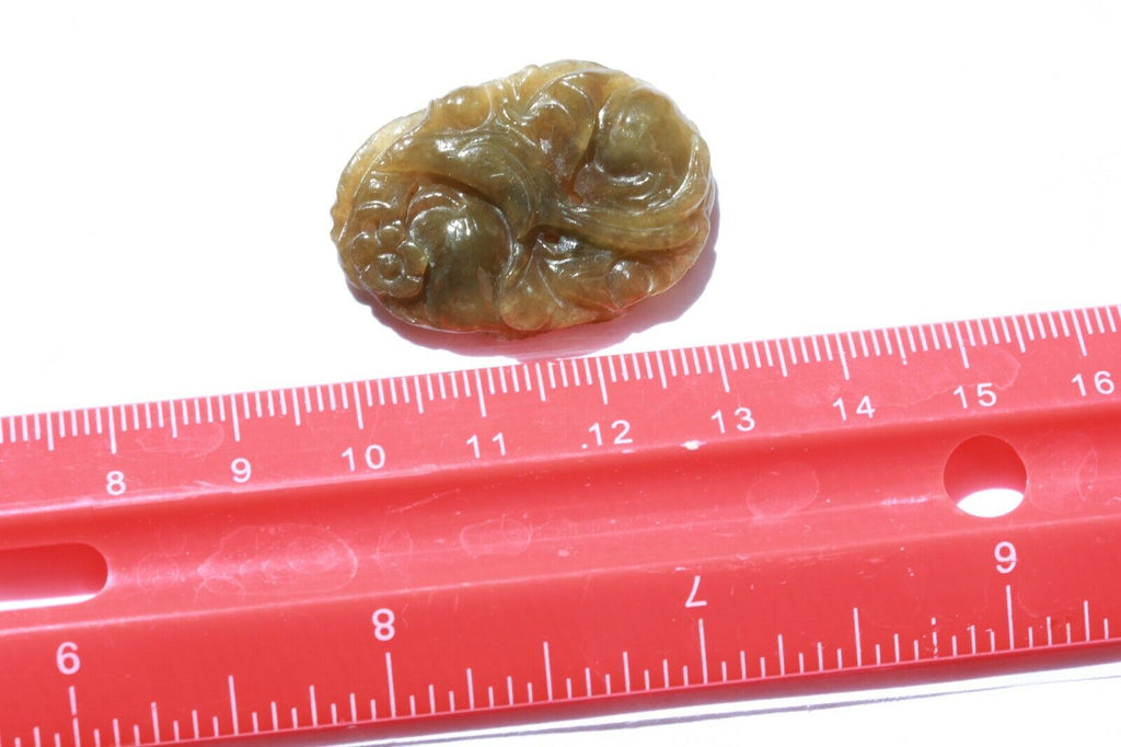 loose gem nephrite pendant carving peach jade floral 1960 28.36ct 32mmx22mm