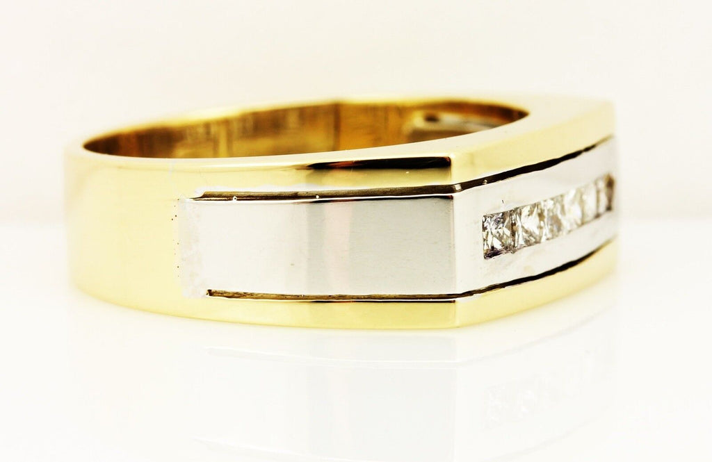 14k yellow white gold man's wedding band 0.62ctw princess diamond sz 8.5 estate