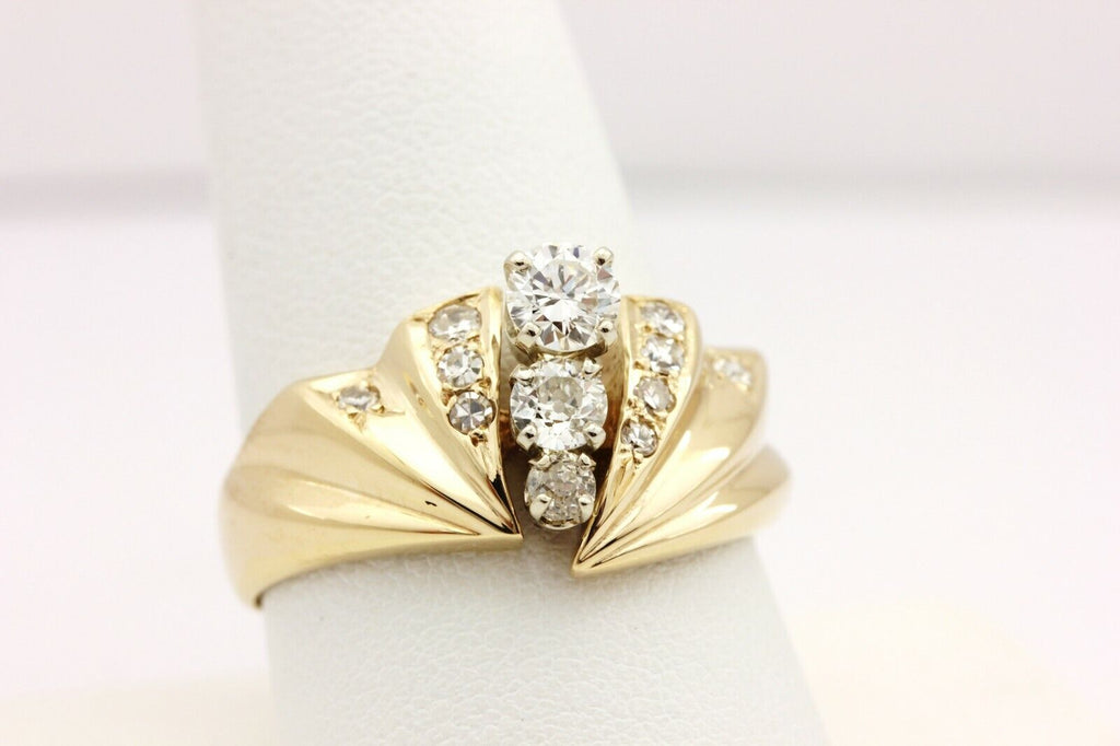 14k yellow gold 0.83ctw round white diamond vintage ring band estate 6.9g sz9.75