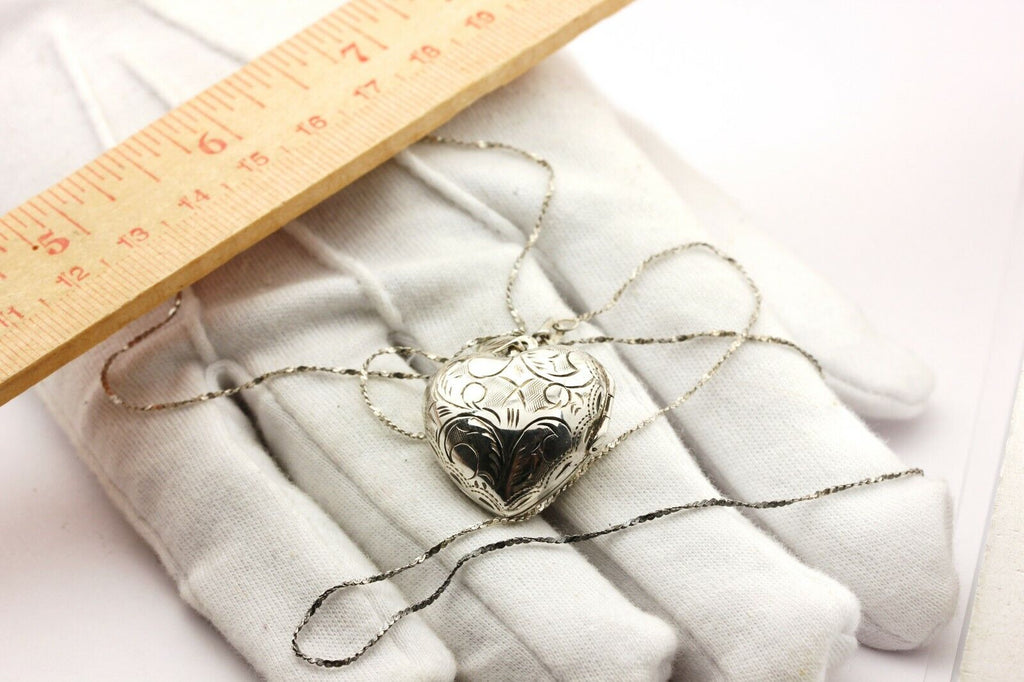 sterling silver 22 inch twist serpentine chain heart locket necklace 8.3g estate