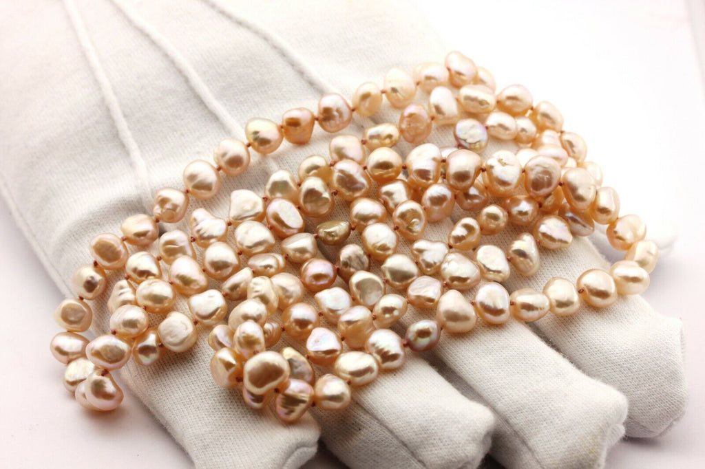 freshwater pearl strand necklace 34 inch pink baroque shapes 7-7.5mm 42.8g