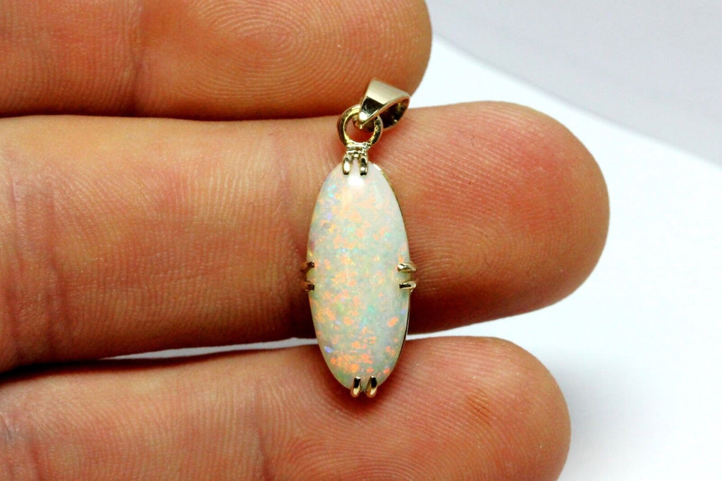 18k yellow gold 3cm pendant natural white opal 19.5x8.5mm oval estate 2.71g