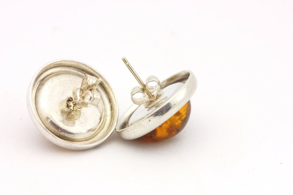 sterling silver amber stud earrings 0.75 inch 7.78g vintage estate round