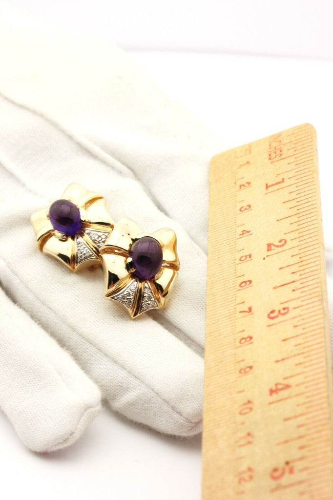 14k yellow gold amethyst diamond omega back 1 inch earrings 14.54g vintage