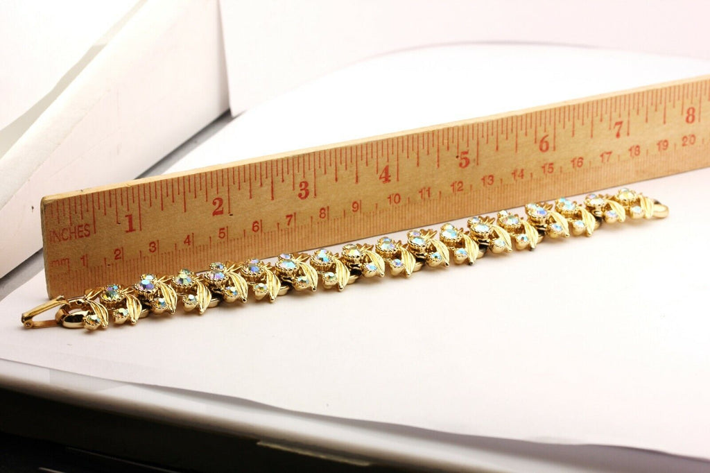 BSK gold tone costume fashion rhinestone bracelet 7 inch 20mm wide 43.4g estate