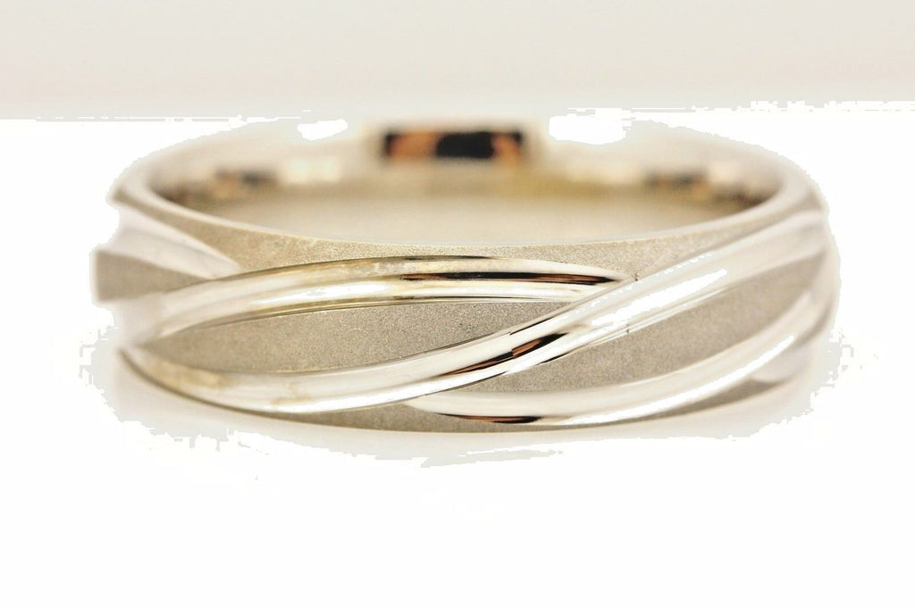 14k white gold Men's 6mm wedding band ring size 10 7.86 grams swirls grooves NEW