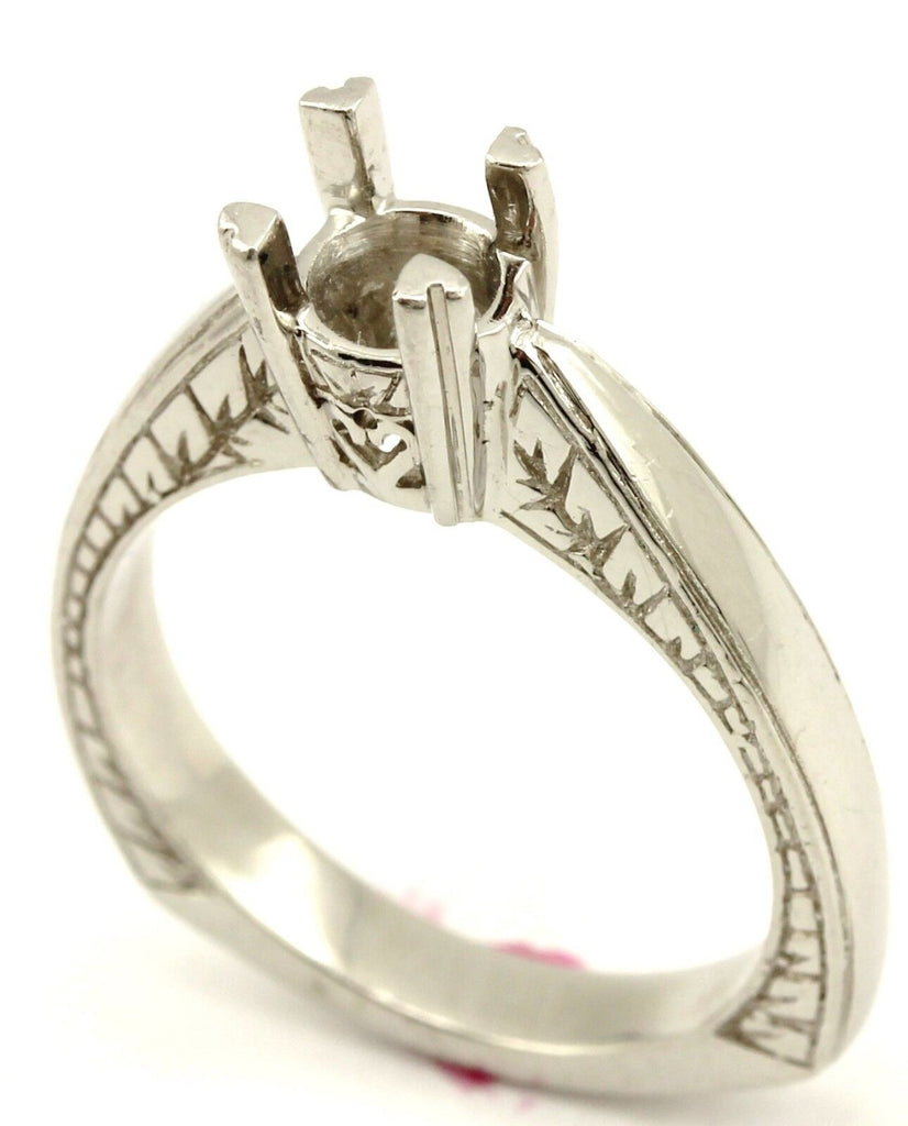 Platinum Solitaire Engagement Ring Setting Deco Engraved Cathedral Square Shank