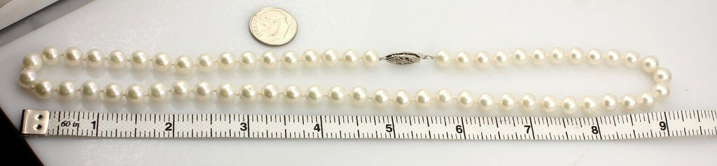 6.5-7mm round white cultured pearl 18" necklace 14k white gold clasp 28.13g NEW
