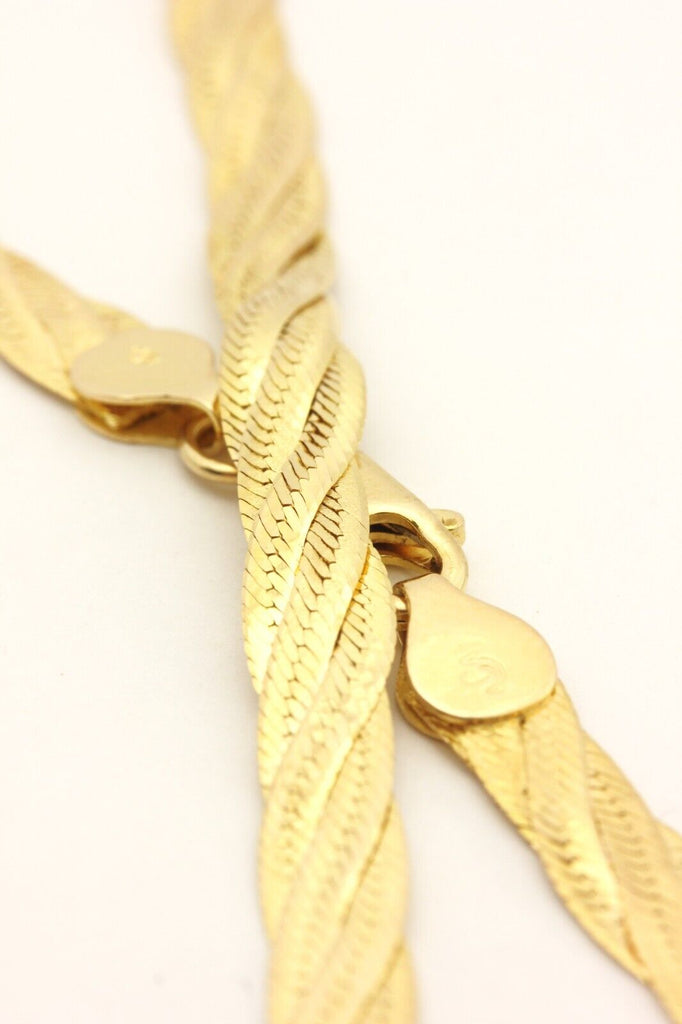 14k yellow gold herringbone weave chain necklace 18 inch 6mm lobster 15.45g
