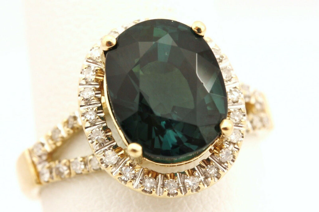 14k yellow gold blue indicolite tourmaline diamond halo ring size 6.25 4.08g