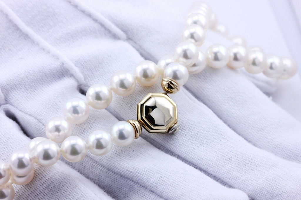 Akoya pearl strand necklace 8mm 18 inch round white 7.5-8m 14k gold clasp estate