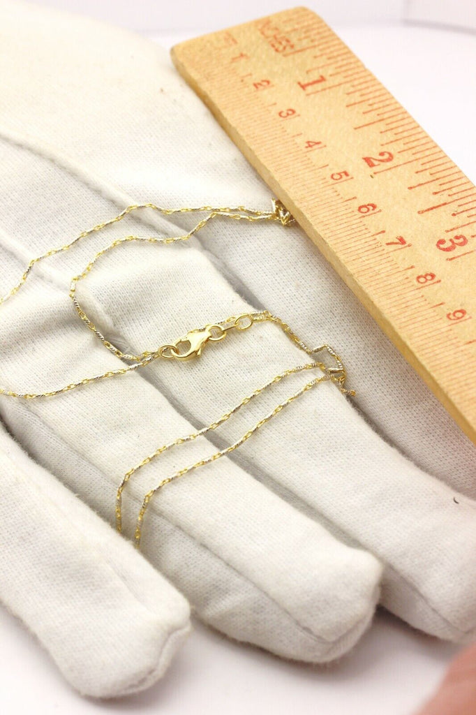 14k gold two tone razo chain necklace lobster 18 inch 0.9mm 2.54g new