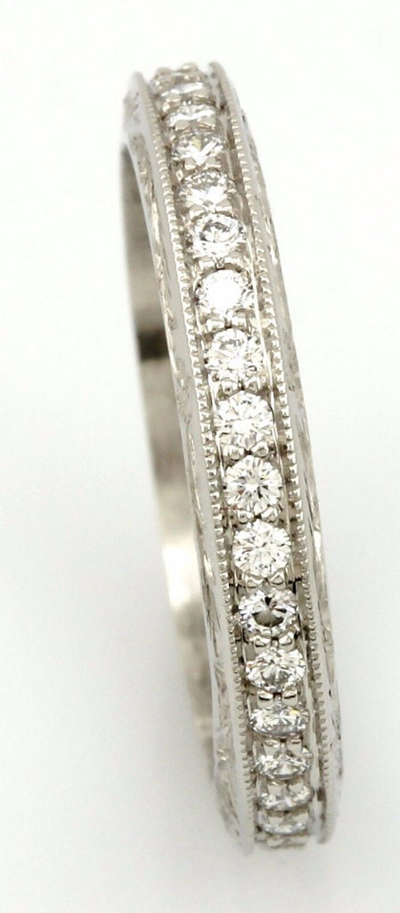 Platinum eternity 0.45ctw round diamond wedding band engraved 3mm ring size 5.5