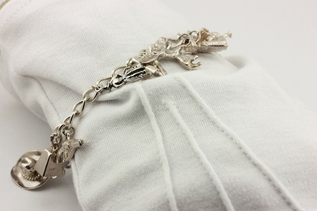 sterling silver charm bracelet cowboys native American southwest 32.5g 8 inch