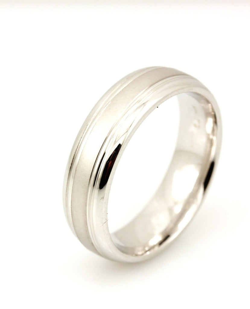 14k white gold wedding band satin center grooved edge 6.5mm size 10 9.52g men's