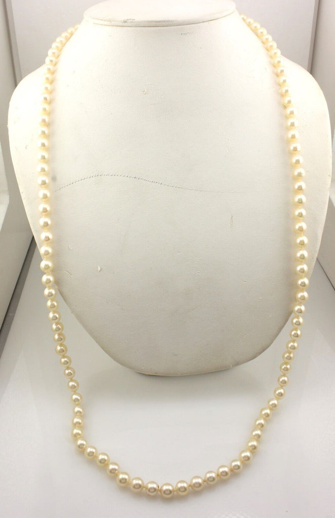 14k yellow gold 30" 6 - 6.5mm round cream cultured pearl strand necklace estate