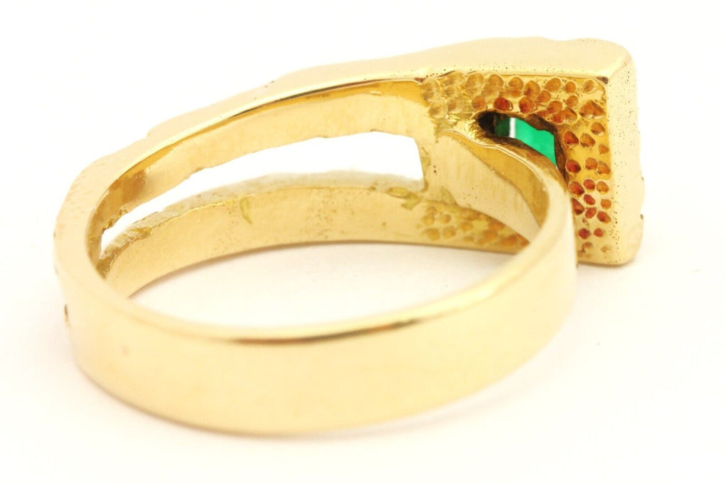 18k yellow gold 0.40ct square natural green emerald ring band size 6.5 6.31g